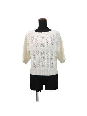 Chanel Knit CC Logo Cotton Short Sleeve CC 36 Top White Sweater